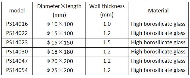 Parameters of the Ordinary Glass Test Tubes for Culture or Chemistry