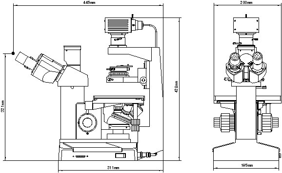 Dimensional Drawing of the XD-1 Inverted Biological Microscope