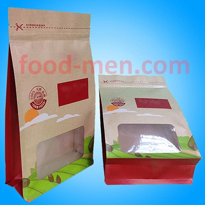 Square bottom kraft paper ziplock bag for food