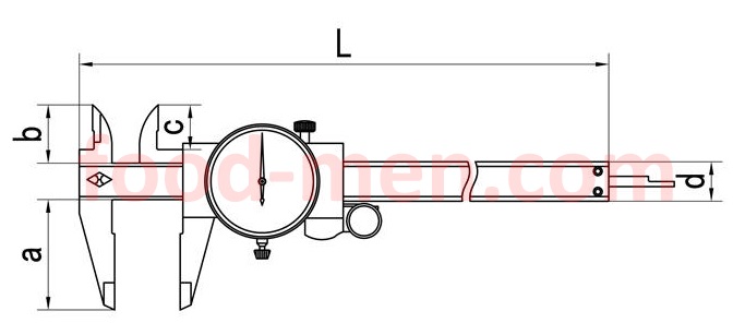 Dimensional drawing of dial calipers for cans double seam inspection