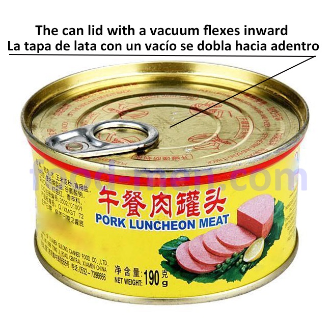 The can lid with a vacuum flexes inward